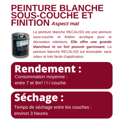 Peinture blanche sous-couche et finition RECALISS - Caractéristiques